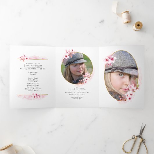 Fleur de cerisier rose Quinceañera Tri-Fold In (Intérieur)