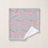 Fleur de cerisier Sakura Rose Floral Japonais Gris (Gant de toilette)