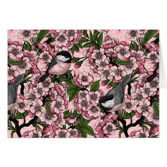 Fleur de cerisiers et poulets roses (Devant horizontal)