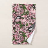Fleur de cerisiers et poulets roses (Serviette à main)