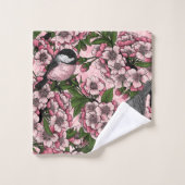Fleur de cerisiers et poulets roses (Gant de toilette)