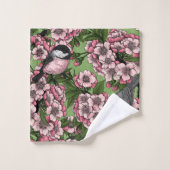Fleur de cerisiers et poulets verts (Gant de toilette)