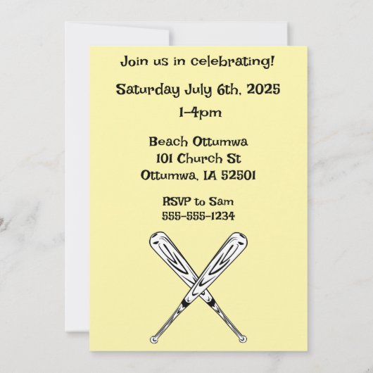 Fleur de chauve-souris softball Bonne invitation d (Dos)