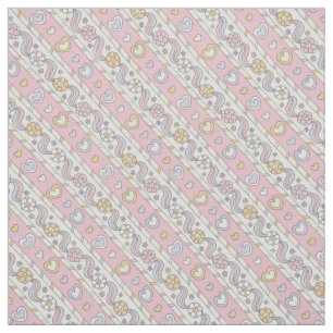 Fleur de coeur décorative tissu rayé rose filles