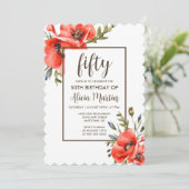 Fleur de coquelicot rouge élégant Invitation 50e a (Debout devant)