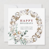 Fleur de coton Wreath Joyeux vacances Carte photo (Devant)