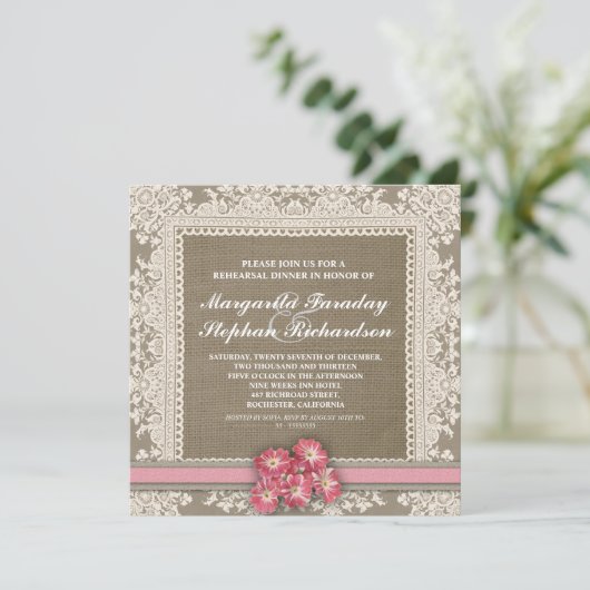 fleur de dentelle & burlap répétition invitations (Debout devant)