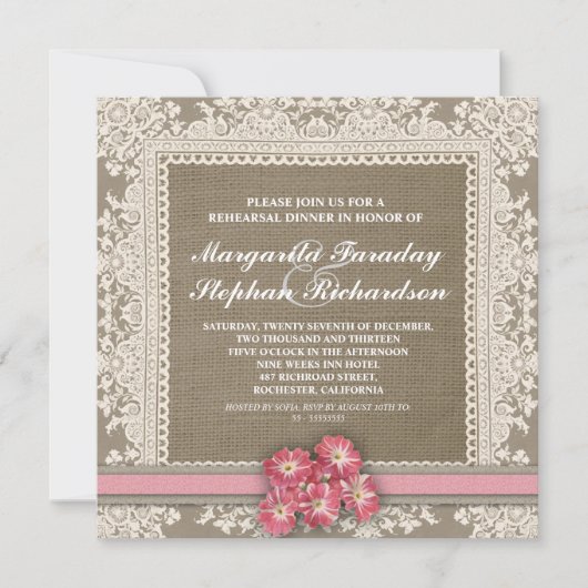 fleur de dentelle & burlap répétition invitations (Devant)