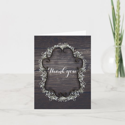 Fleur de Gypsophile & Bois Rustique Foncé Merci (Devant)