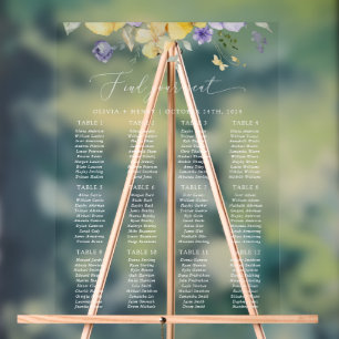 Fleur de lilas, fleur jaune, plan de table de mari