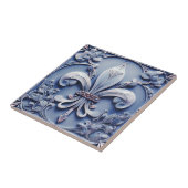 Fleur de Lis Antiek Blue Faux Relief Tegeltje (Zijkant)
