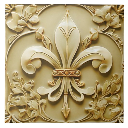 Fleur de Lis  Antiek Gold Faux Relief Tegeltje (Voorkant)