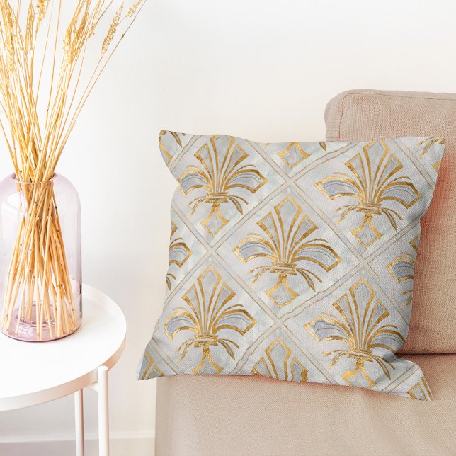 Fleur-de-lis Art Deco - parel en goud Kussen (Creator heeft geüpload)