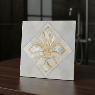 Fleur-de-lis Art Deco - parel en goud Tegeltje