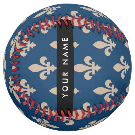 Fleur de Lis, Beige on Navy Blue, Royal, Your Name