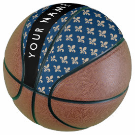 Fleur de Lis, Beige on Navy Blue, Royal, Your Name Basketbal