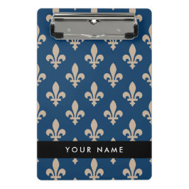 Fleur de Lis, Beige on Navy Blue, Royal, Your Name Mini Klembord