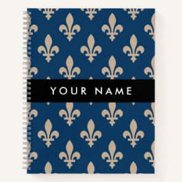 Fleur de Lis, Beige on Navy Blue, Royal, Your Name Notitieboek