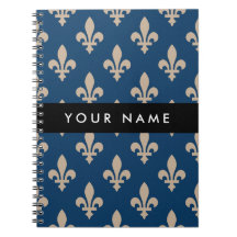 Fleur de Lis, Beige on Navy Blue, Royal, Your Name