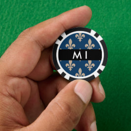 Fleur de Lis, Beige on Navy Blue, Royal, Your Name Poker Chips
