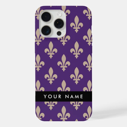 Fleur de Lis, Beige on Purple, Royal, Your Name (Verso)