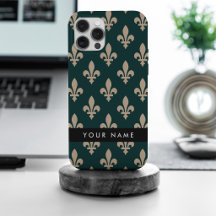 Fleur de Lis, Beige op Groen, Koninklijk, Uw Naam