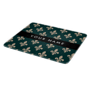 Fleur de Lis, Beige op Groen, Koninklijk, Uw Naam Snijplank