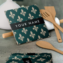 Fleur de Lis, Beige op Groen, Koninklijk, Uw Naam
