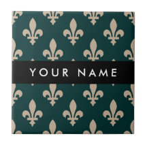 Fleur de Lis, Beige op Groen, Koninklijk, Uw Naam