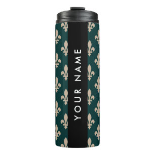 Fleur de Lis, Beige op Groen, Koninklijk, Uw Naam Thermosbeker
