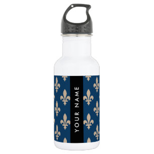 Fleur de Lis, Beige op Navy Blue, Koninklijk, Uw N Waterfles
