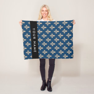 Fleur de Lis, Beige op Navyblauw, Koninklijk, Uw N Fleece Deken