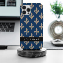 Fleur de Lis, Beige op Navyblauw, Koninklijk, Uw N