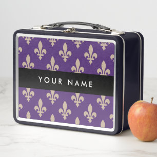 Fleur de Lis, Beige op Paars, Koninklijk, Uw Naam