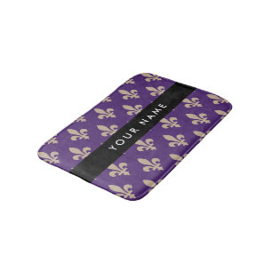 Fleur de Lis, Beige op Paars, Koninklijk, Uw Naam Badmat