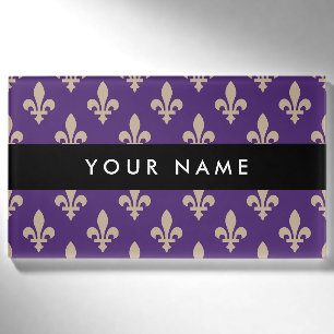 Fleur de Lis, Beige op Paars, Koninklijk, Uw Naam Naambadge