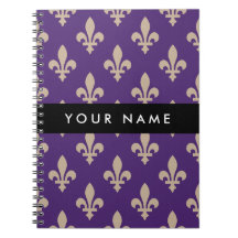 Fleur de Lis, Beige op Paars, Koninklijk, Uw Naam