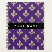 Fleur de Lis, Beige op Paars, Koninklijk, Uw Naam Planner (Voorkant)