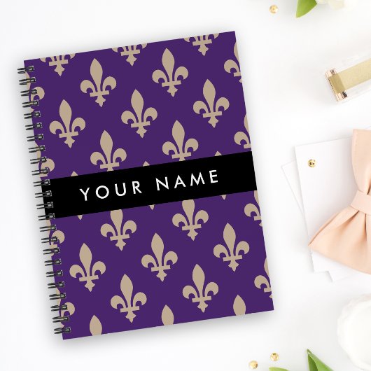 Fleur de Lis, Beige op Paars, Koninklijk, Uw Naam Planner