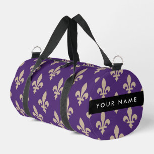 Fleur de Lis, Beige op Paars, Koninklijk, Uw Naam Plunjezak
