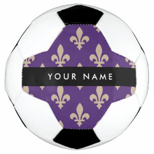 Fleur de Lis, Beige op Paars, Koninklijk, Uw Naam Voetbal