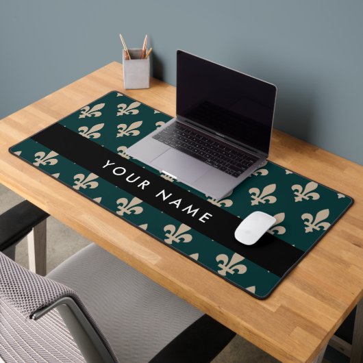Fleur de Lis, Beige sur Vert, Royal, Votre Nom (Bureau 2)