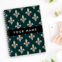 Fleur de Lis, Beige sur Vert, Royal, Votre Nom