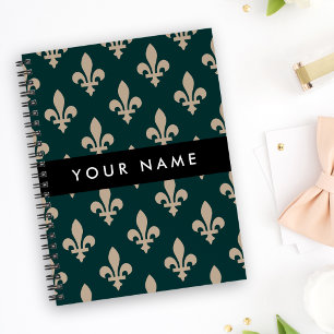 Fleur de Lis, Beige sur Vert, Royal, Votre Nom