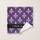 Fleur de Lis, Beige sur Violet, Royal, Votre Nom (Gant de toilette)