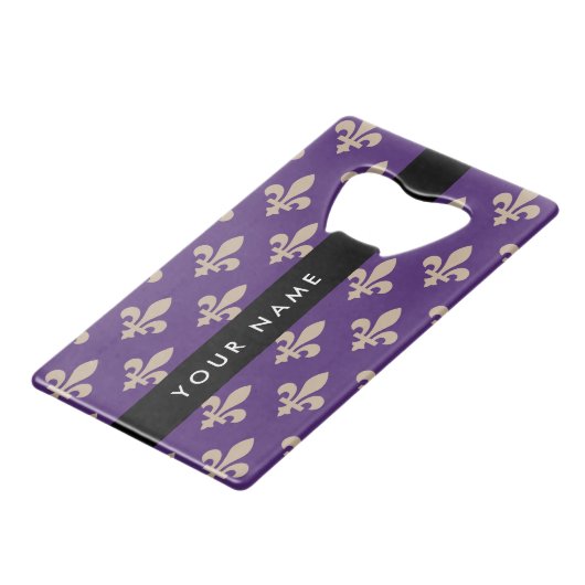 Fleur de Lis, Beige sur Violet, Royale, Votre Nom (Devant Angle)
