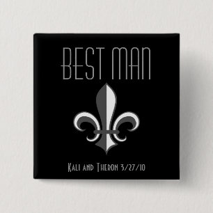 Fleur de lis best man vierkante button 5,1 cm