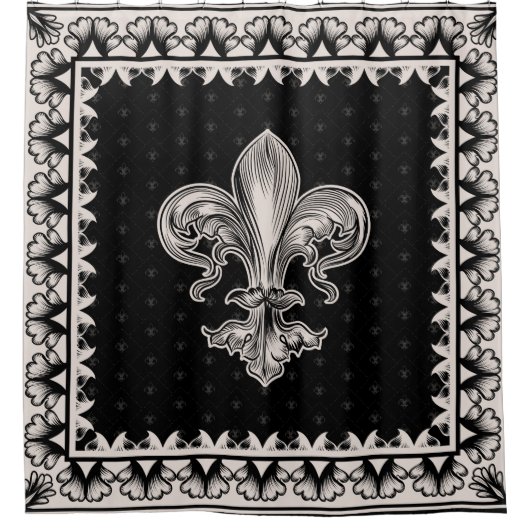 Fleur-de-lis - Black en Cream Douchegordijn (Voorkant)