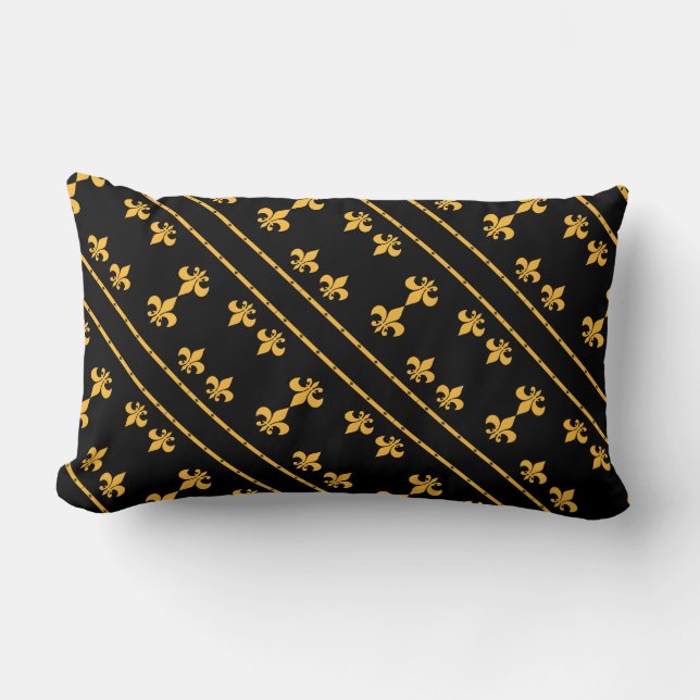 Fleur-de-Lis Black & Gold Designer Pillow Kussen (Voorkant)