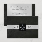 Fleur De Lis Black Leather RSVP Antwoord Uitnodigi (Voorkant / Achterkant)